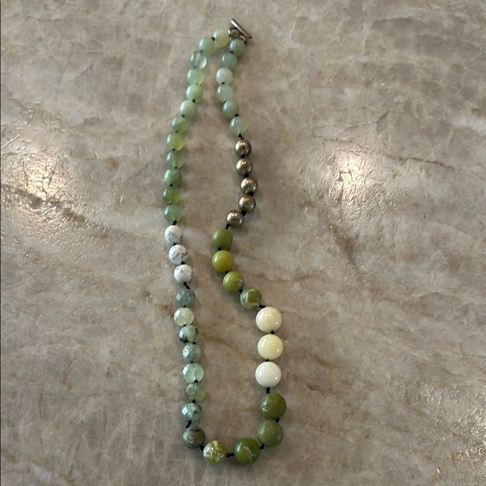 Elegant Green and White Beaded Sigrid Olsen Necklace